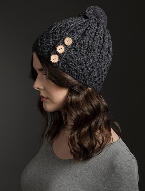 Aran Cashmere ‎L‎adies Merino Honeycomb Pom Pom Hat