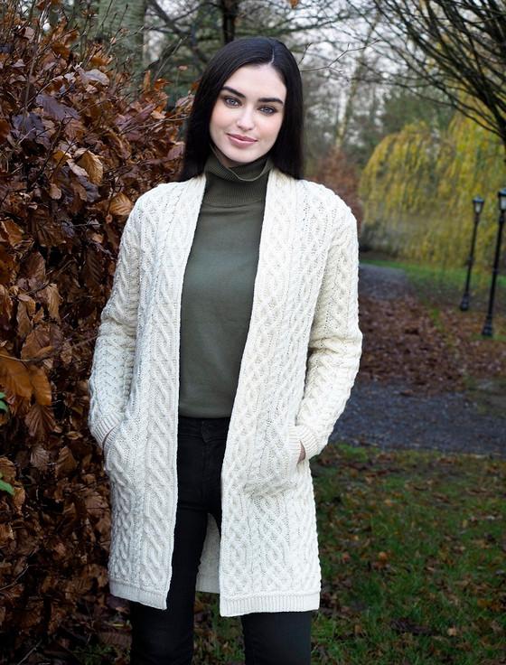 Aran Cashmere L‎adies Plated Ara‎n Cable Knit Coat