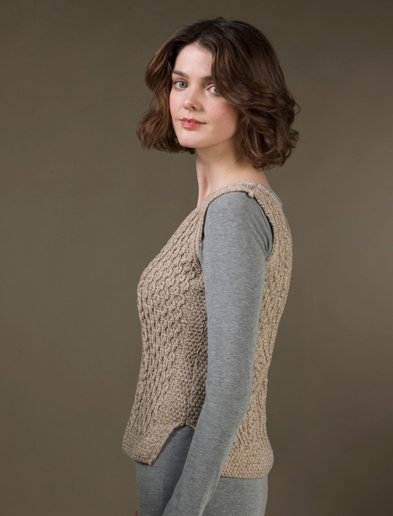 Aran Cashmere Ladies V-Neck Aran Wool Slipover