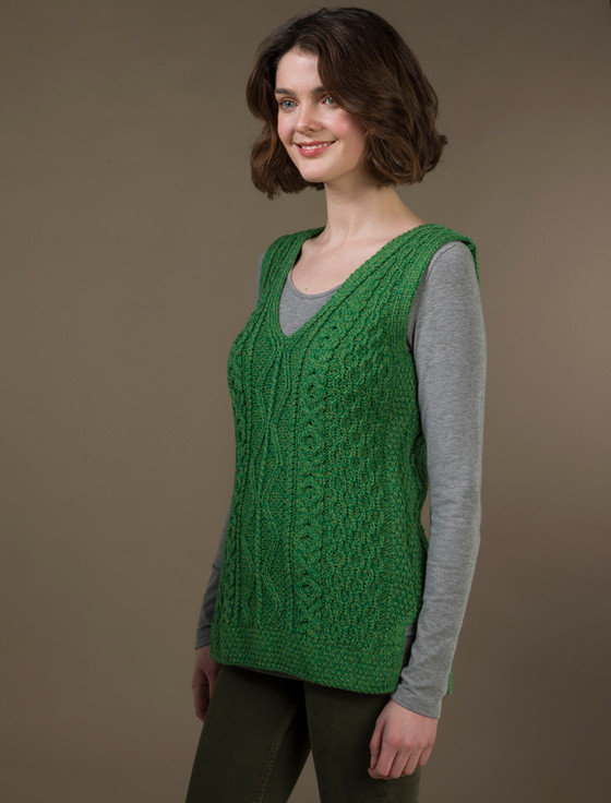 Aran Cashmere L‎‎‎adies V-Neck Aran ‎Wool Slipover