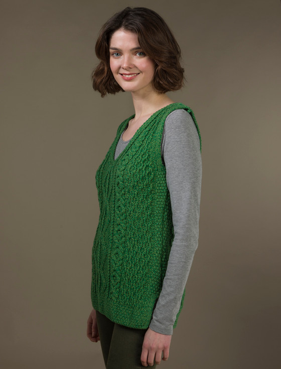 Aran Cashmere L‎‎‎adies V-Neck Aran ‎Wool Slipover