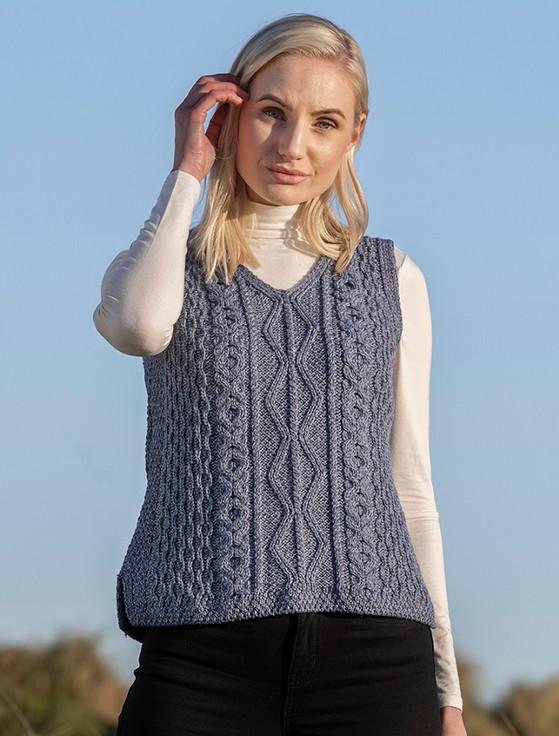 Aran Cashmere L‎adies V-Neck Aran Wool Slipover