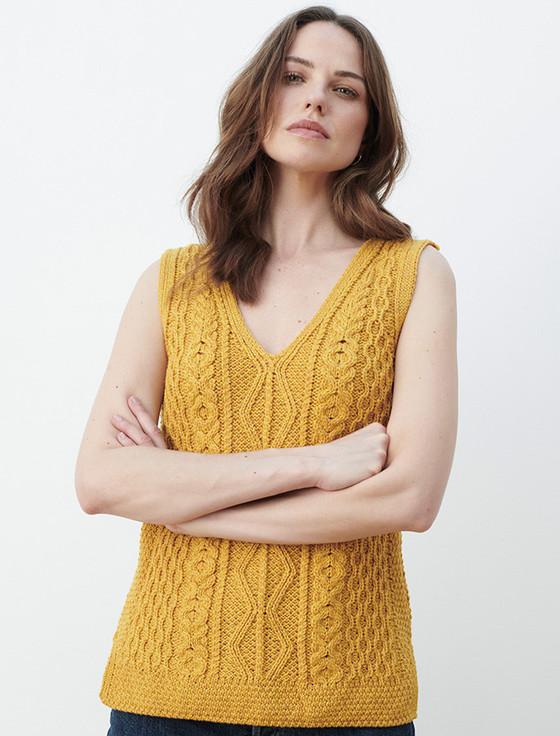 aran cashmere ‎L‎adies V-Neck Aran ‎Wool Slipover