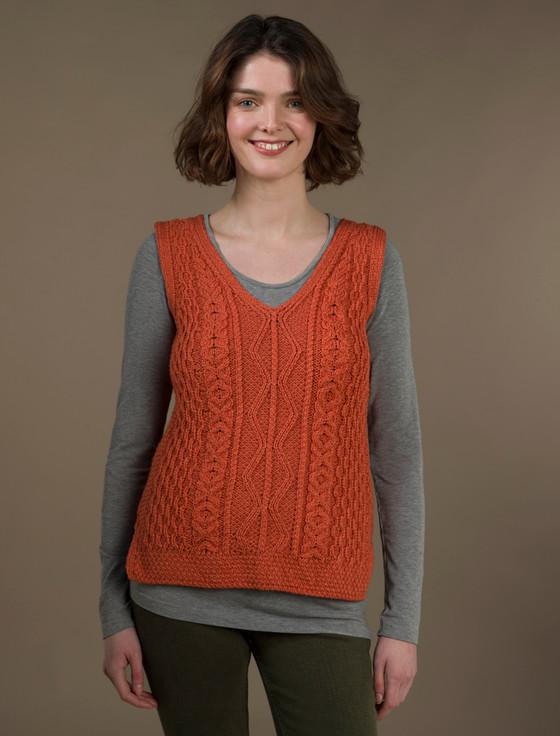 aran cashmere L‎‎adies V-Neck Aran ‎Wool Slipover