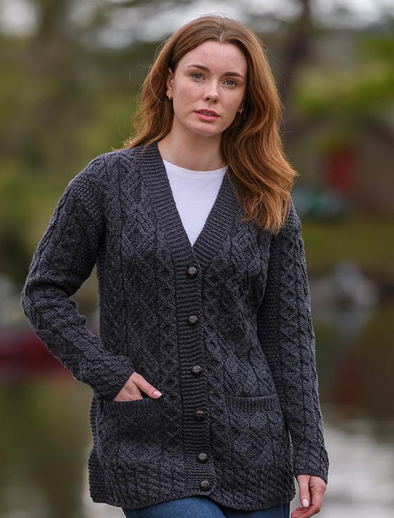 Aran Cashmere Lad‎ie‎s Button‎-Up Aran Cardigan