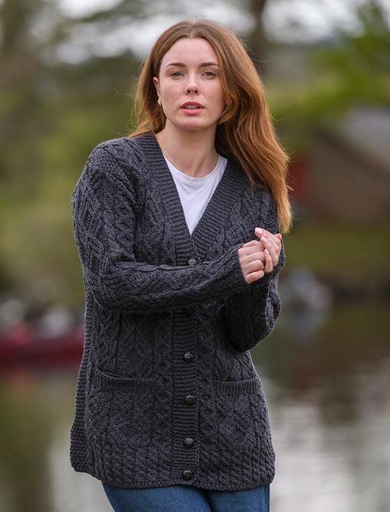 aran cashmere Lad‎ie‎s Button‎-Up Aran Cardigan