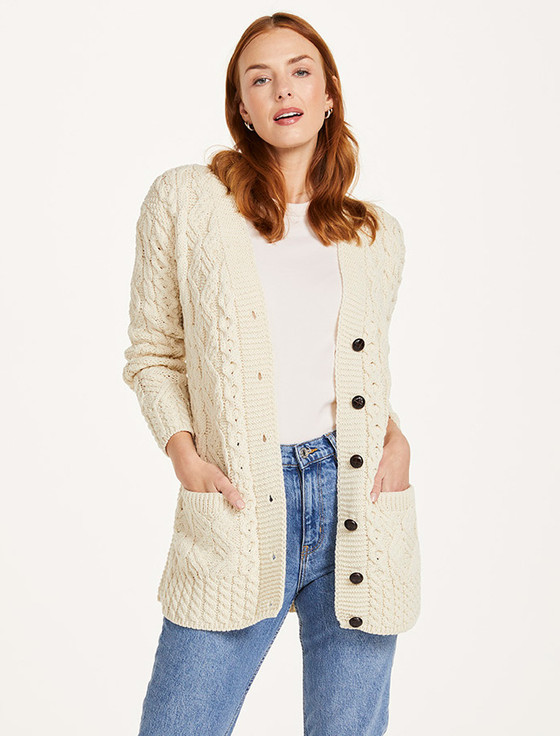 Aran Cashmere Lad‎ies Button-Up Aran Cardigan