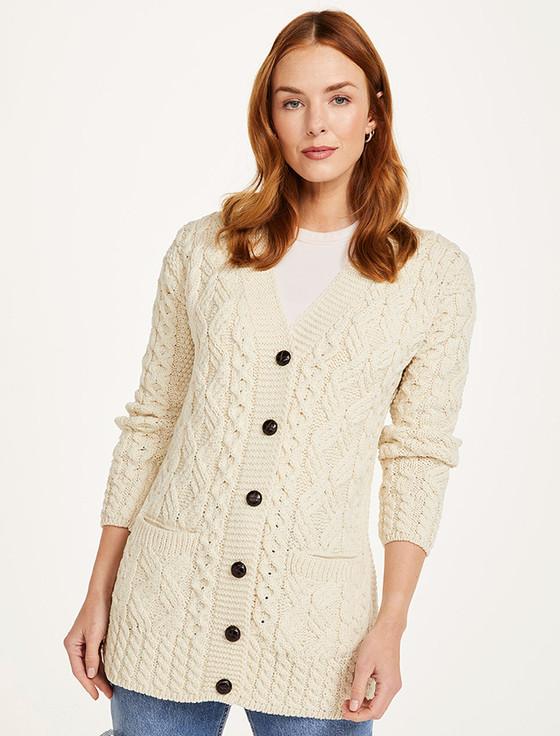 aran cashmere Lad‎ies Button-Up Aran Cardigan