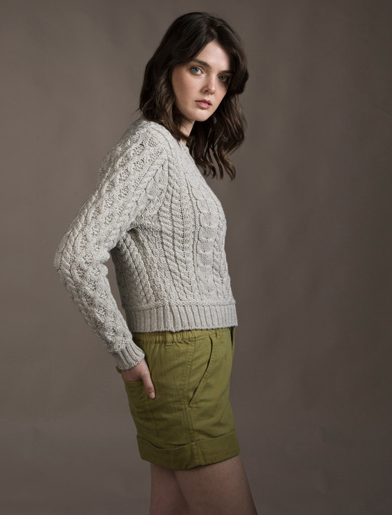 Aran Cashmere Ladies Cropped Aran Sweater