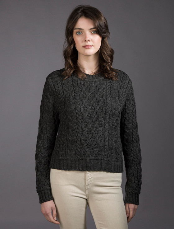 Aran Cashmere Ladies Cropped Aran Sweater