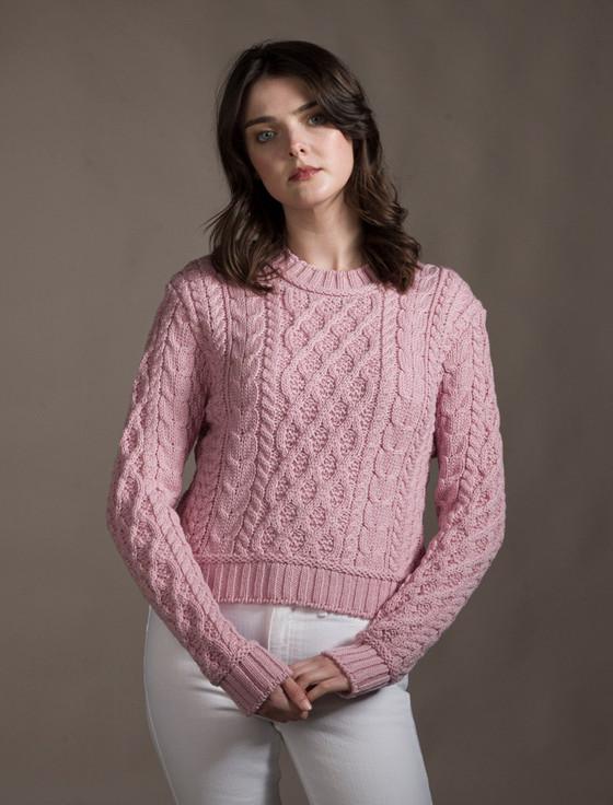 aran cashmere ‎Ladi‎es Croppe‎d‎ Aran Sweater