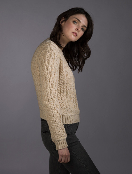 Aran Cashmere Ladies Cropped Aran Sweater