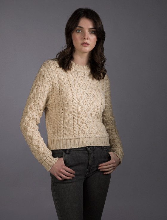 aran cashmere Ladies Cropped Aran Sweater