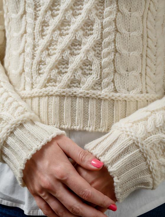 Aran Cashmere Ladies Cropped Aran Sweater