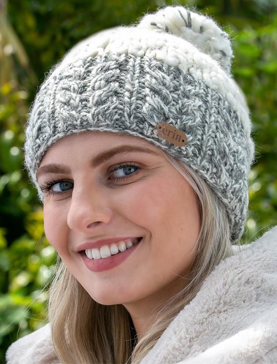 Aran Cashmere Ladies Aran Cable Bobble Hat