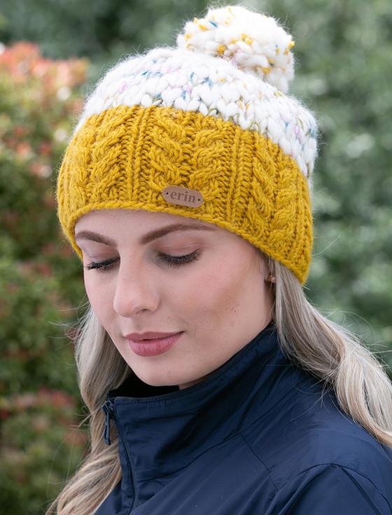Aran Cashmere Ladies Aran Uneven Wool Bobble Hat