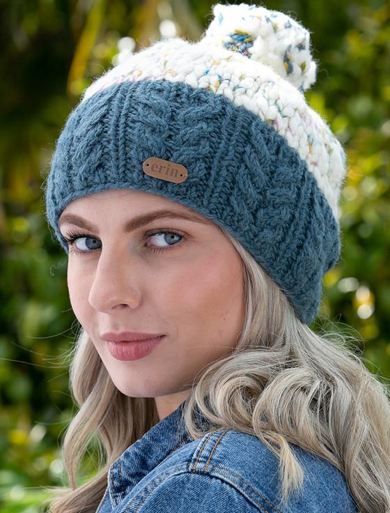 Aran Cashmere Ladies Aran Uneven Wool Bobble Hat