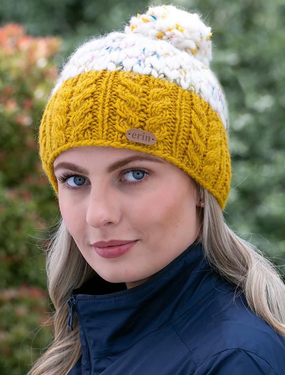 aran cashmere Ladies Aran Uneven Wool Bobble Hat