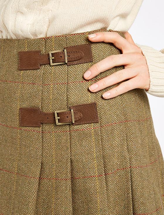 Aran Cashmere Ladies Blossom Tweed Skirt - Elm