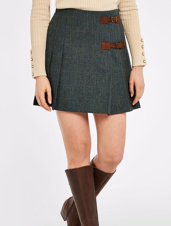 Aran Cashmere Ladies Blossom Tweed Skirt - Mist
