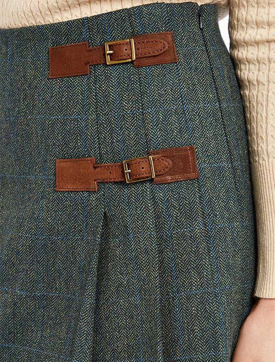 Aran Cashmere Ladies Blossom Tweed Skirt - Mist