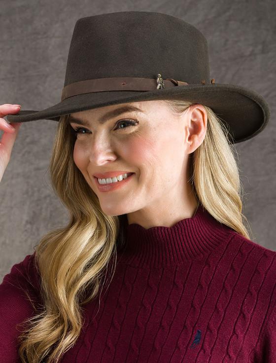 Aran Cashmere Ladies Boston Wool Felt Hat- Olive