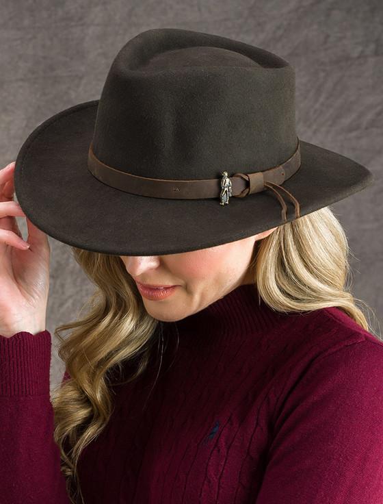 Aran Cashmere Ladies Boston Wool Felt Hat- Olive