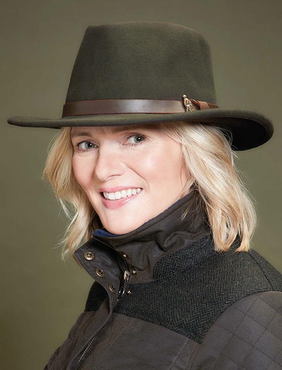 aran cashmere Ladies Boston Wool Felt Hat- Olive