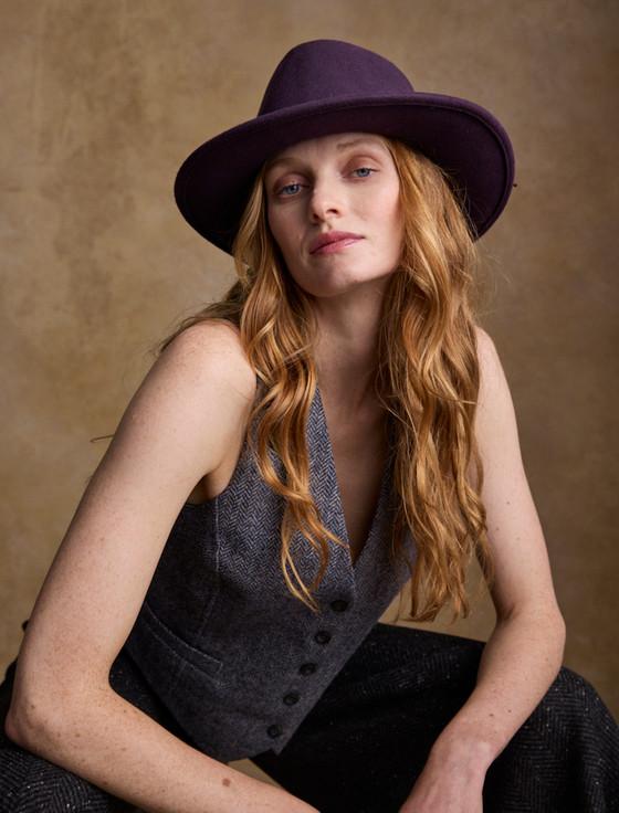 aran cashmere Ladies Boston Wool Felt Hat - Plum