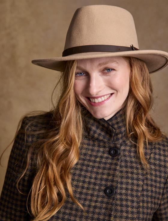 aran cashmere Ladies Boston Wool Felt Hat - Tan