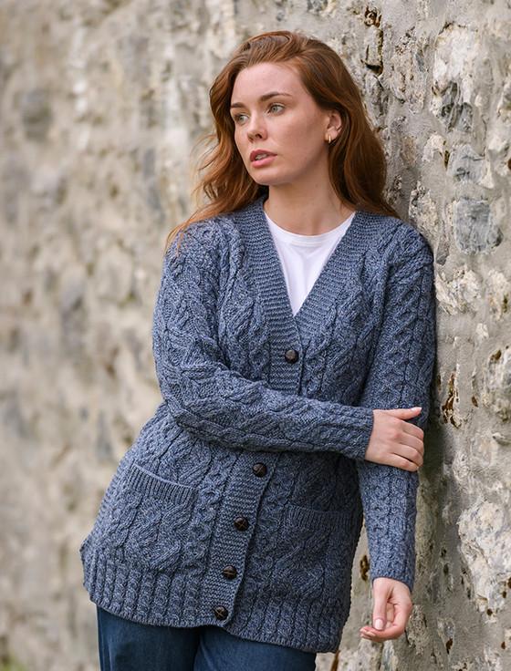 aran cashmere Ladies Button-Up Aran Cardigan