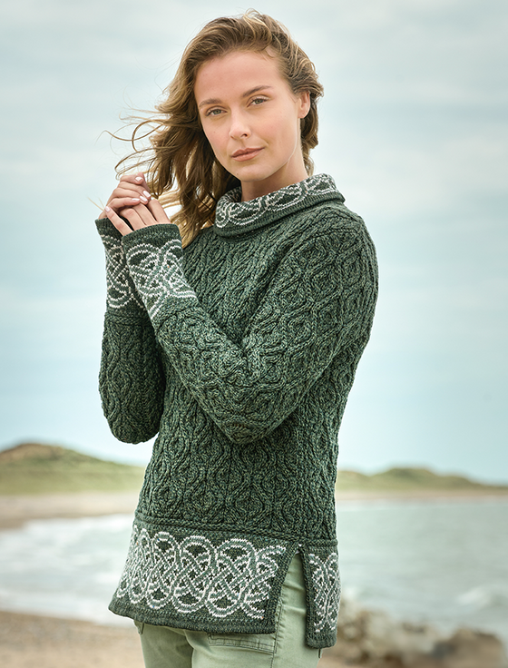 Aran Cashmere Ladies Celtic Jacquard Aran Sweater