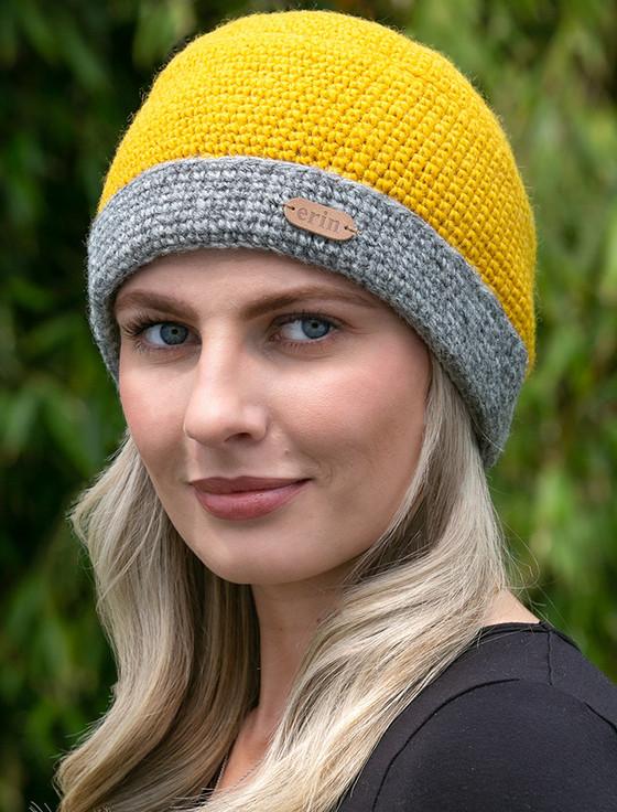Aran Cashmere Ladies Crochet Turn Up Hat