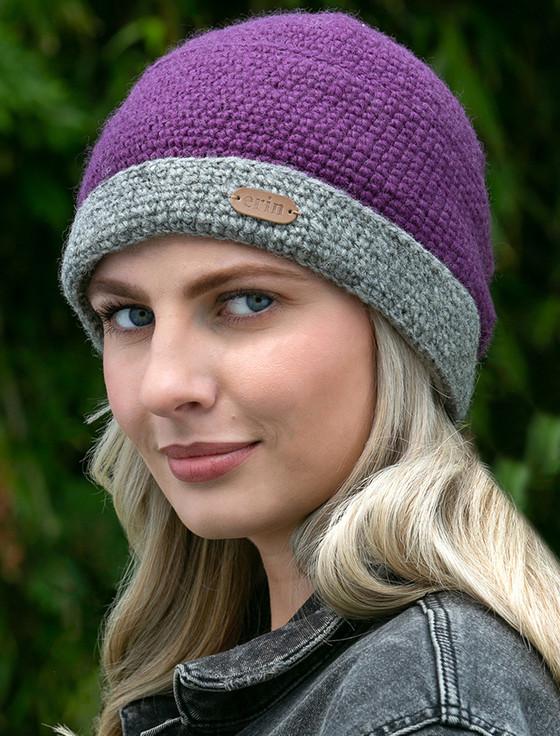 aran cashmere Ladies Crochet Turn Up Hat
