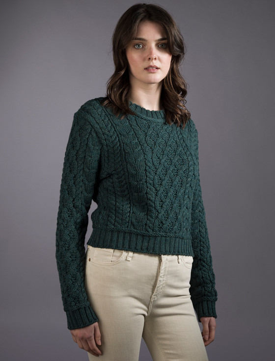 Aran Cashmere Ladies Cropped Aran Sweater