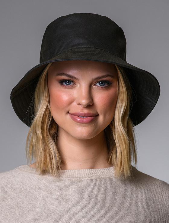 Aran Cashmere Ladies Erin Wax Bucket Hat - Olive