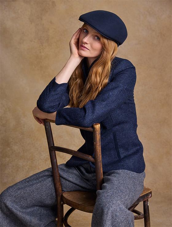 Aran Cashmere Ladies Galway Felt Flat Cap - Navy