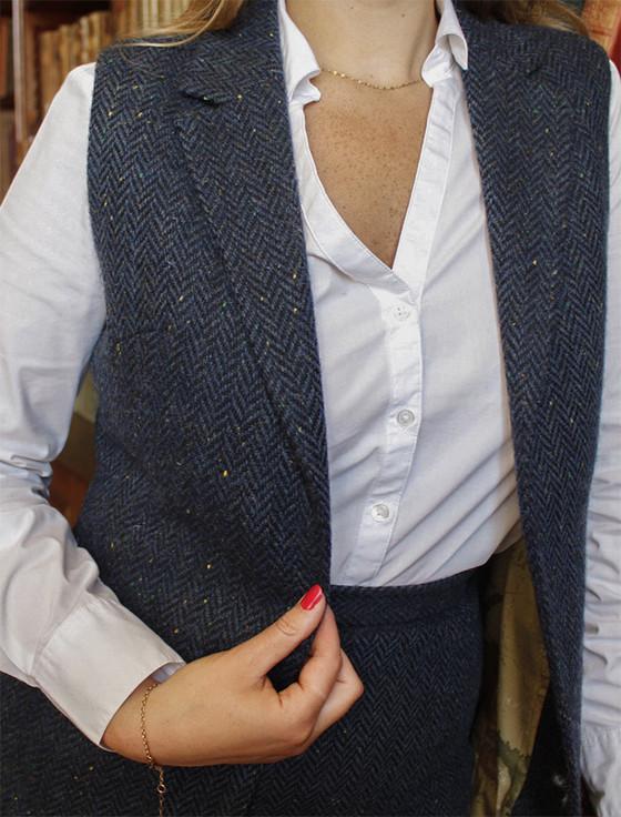 Aran Cashmere Ladies Irish Blue Tweed Gilet
