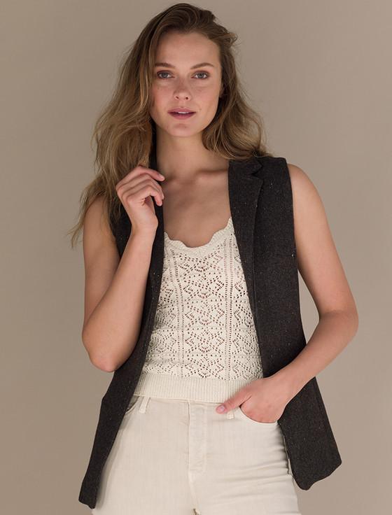 Aran Cashmere Ladies Irish Brown Tweed Gilet