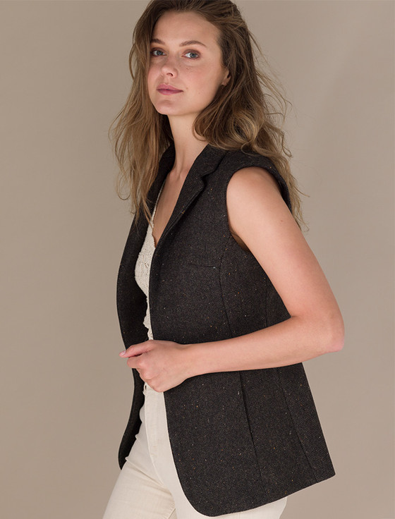 Aran Cashmere Ladies Irish Brown Tweed Gilet