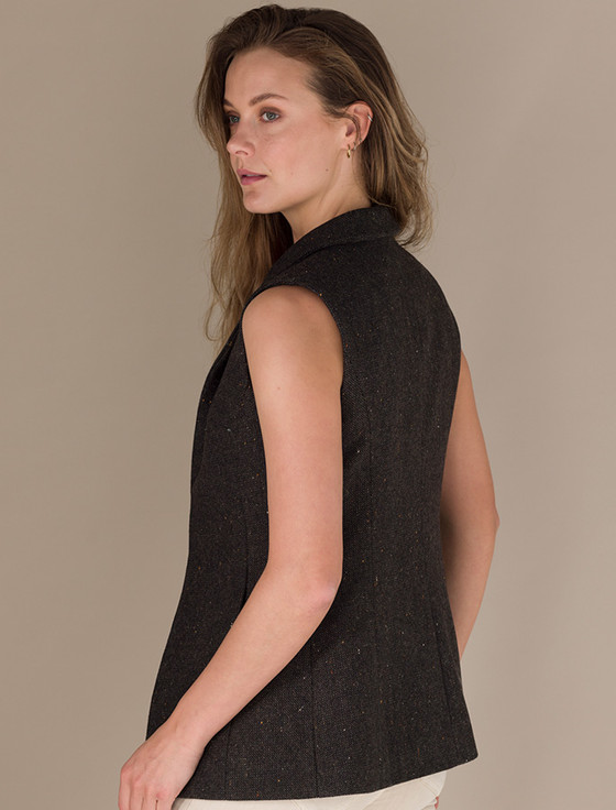 Aran Cashmere Ladies Irish Brown Tweed Gilet