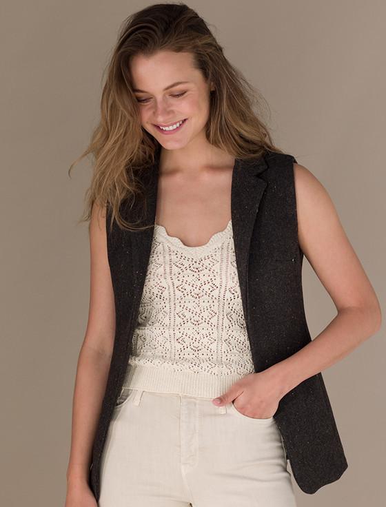 aran cashmere Ladies Irish Brown Tweed Gilet