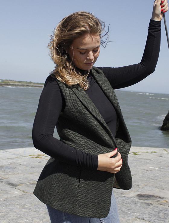 Aran Cashmere Ladies Irish Green Tweed Gilet