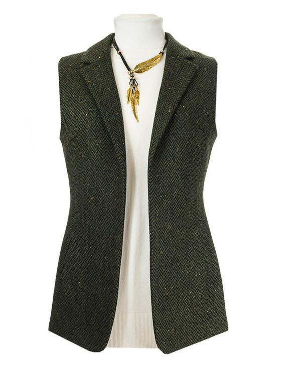 Aran Cashmere Ladies Irish Green Tweed Gilet