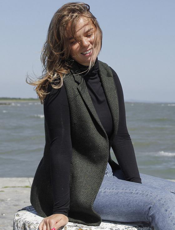 aran cashmere Ladies Irish Green Tweed Gilet