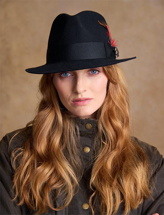 aran cashmere Ladies Kildare Trilby Felt Hat - Black