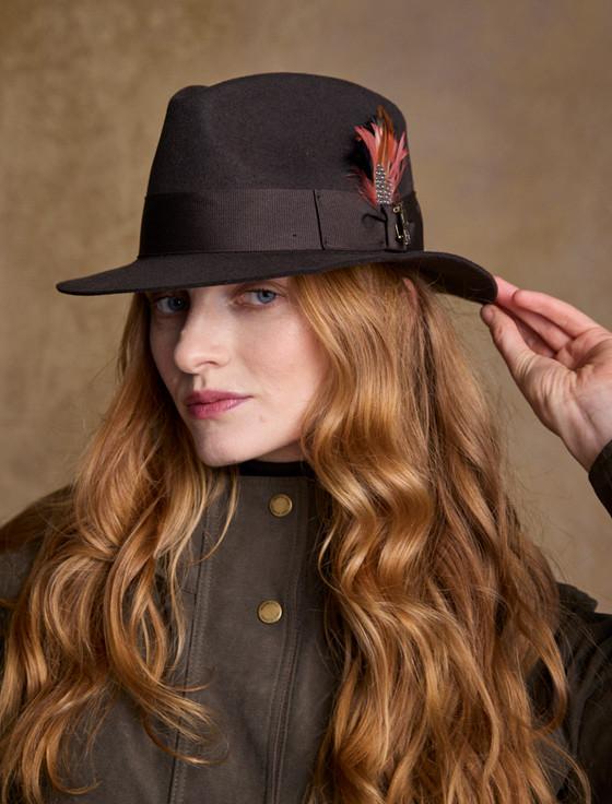 aran cashmere Ladies Kildare Trilby Felt Hat - Olive