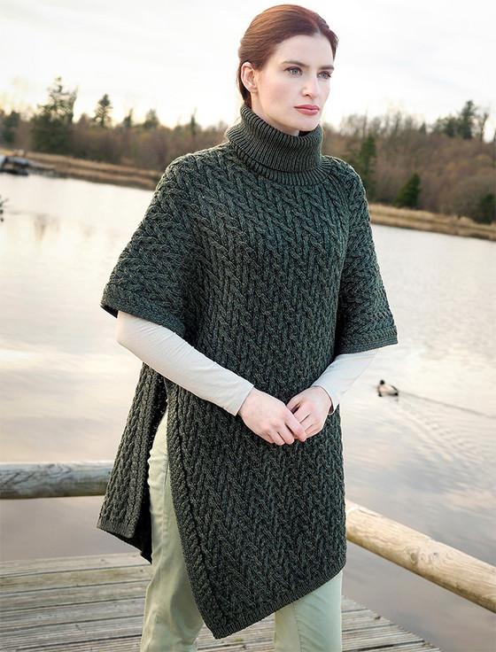 aran cashmere Ladies Merino Aran Roll Neck Poncho