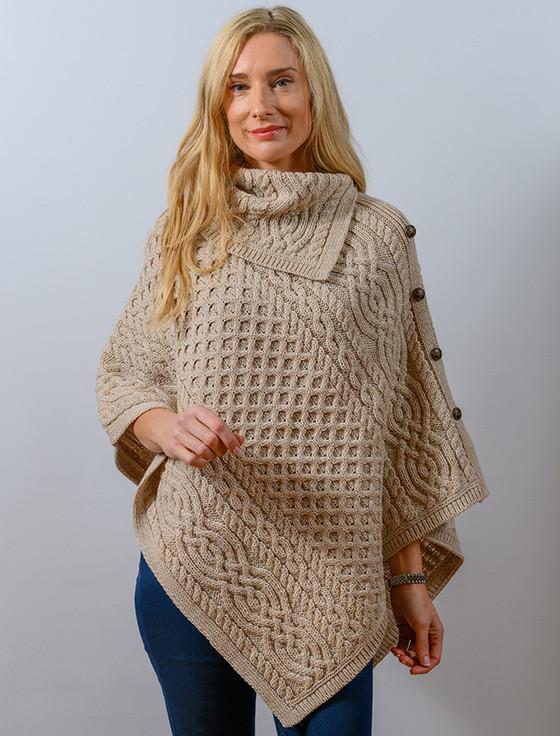 Aran Cashmere ‎Ladies Merino Butt‎on Poncho‎‎‎