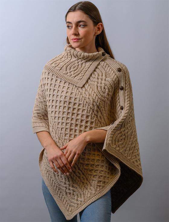 aran cashmere ‎Ladies Merino Butt‎on Poncho‎‎‎